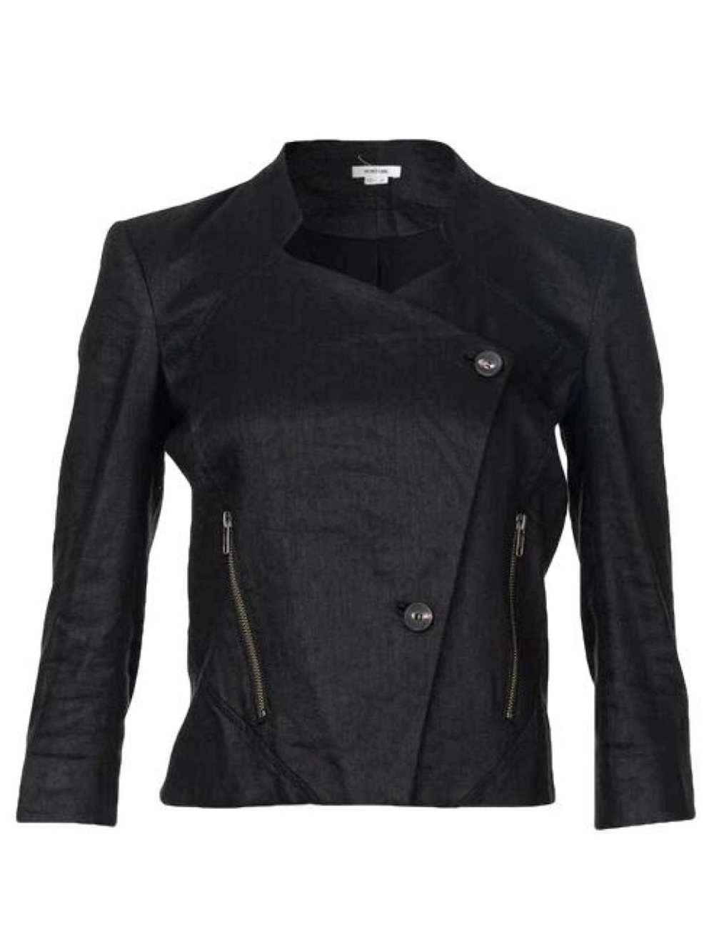 Vintage 2010 Helmut Lang Black Linen Cropped Moto Jacket, sz US 10, NWOT